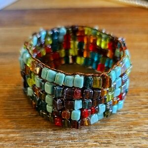 Vintage Handcrafted Multicolor Beaded Stretchy Bracelet.
